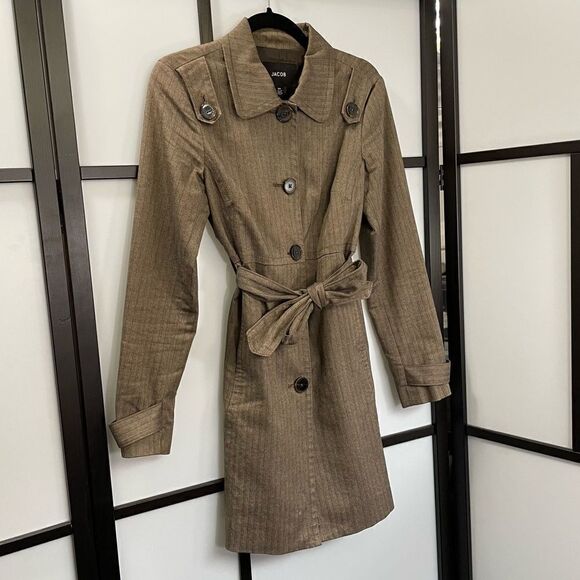 [3/4] Jacob Brown & Tan Fall Long Sleeve Belted Trench Coat Rain Jacket Women’s - Picture 2 of 12